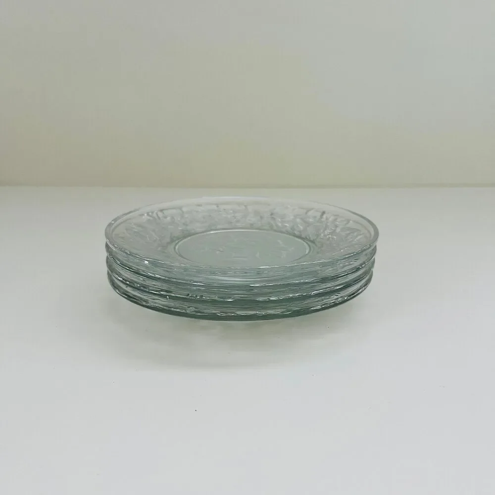 PRINCESS HOUSE Fantasia Clear Pressed Glass Poinsettia Appetizer Plates Set of 4